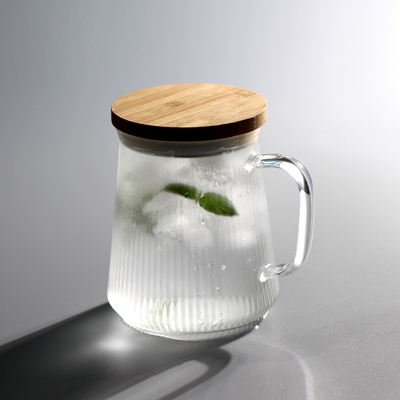 耐高温玻璃杯 条纹马克杯竹盖 耐热玻璃水杯家用大容量430ml