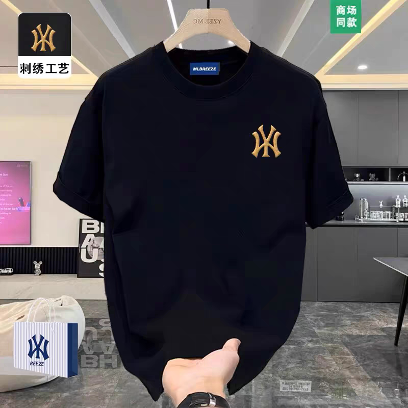 奥莱官方刺绣LOGO标夏季短袖T恤美式复古重磅宽松百搭纯棉T上衣服