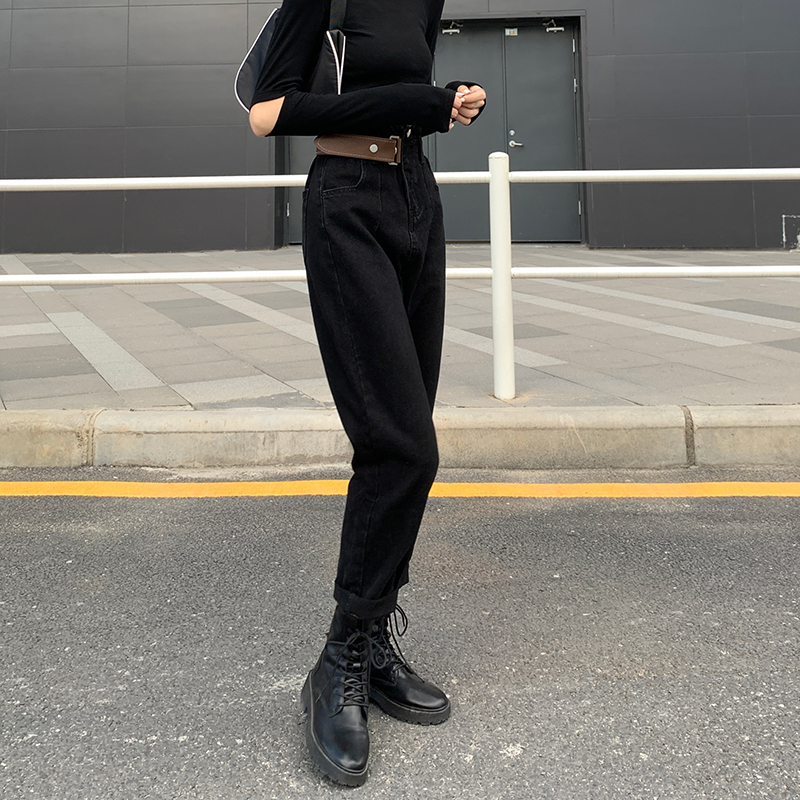 老爹裤哈伦牛仔裤女秋季2023年新款高腰宽松显瘦九分萝卜裤子穿搭