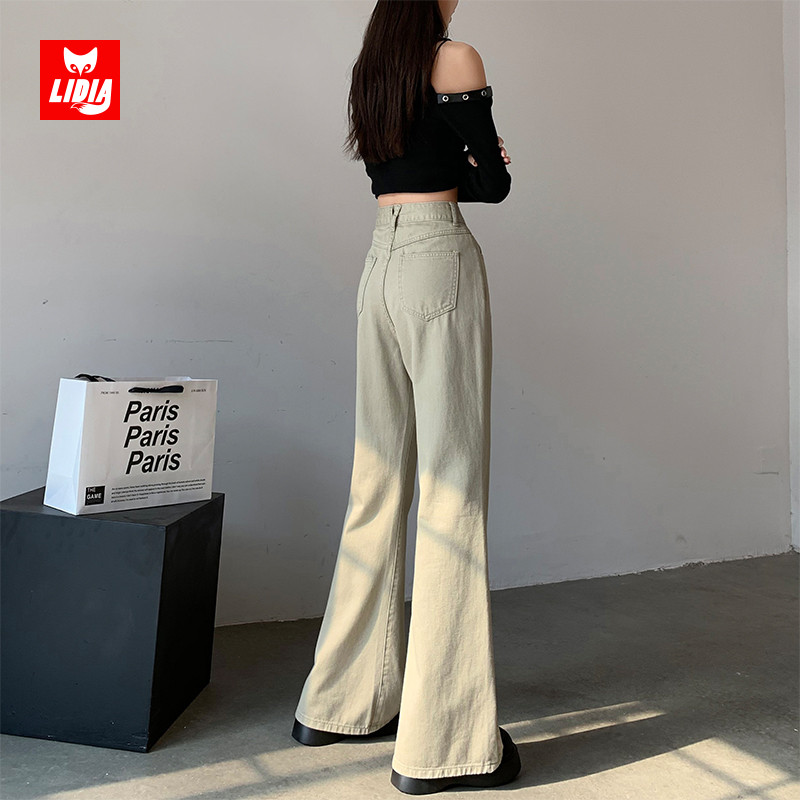 灰卡其不贴腿微喇牛仔裤女2025春夏新款爆款直筒宽松网红喇叭裤子