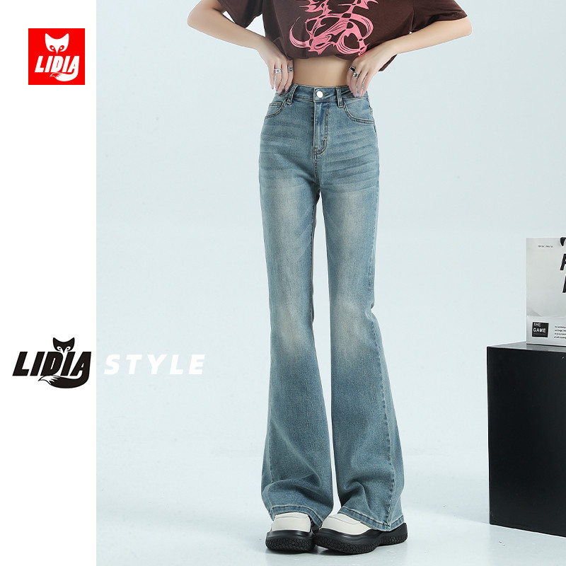 高腰复古做旧微喇牛仔裤