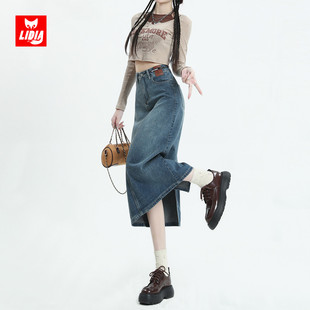 复古牛仔裙半身裙女2025年新款 夏季 高腰显瘦包臀开叉a字裙夏夏季
