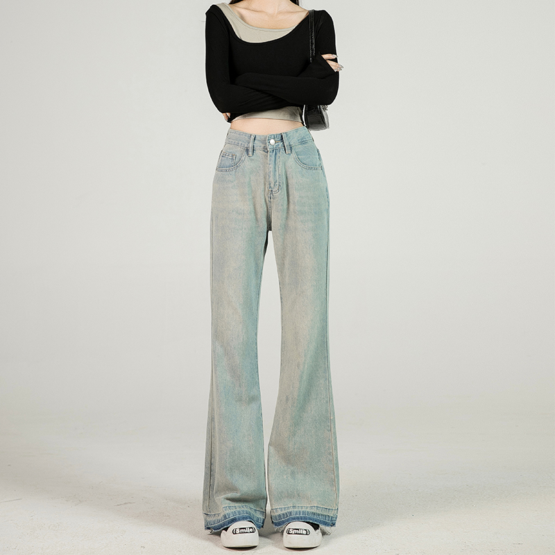 复古喇叭裤宽松牛仔裤女春秋