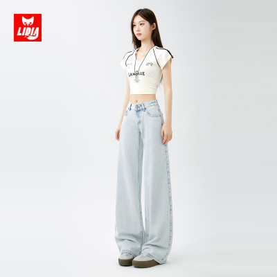 浅色阔腿牛仔裤女2025秋冬新款美式复古辣妹低腰显瘦宽松直筒裤子
