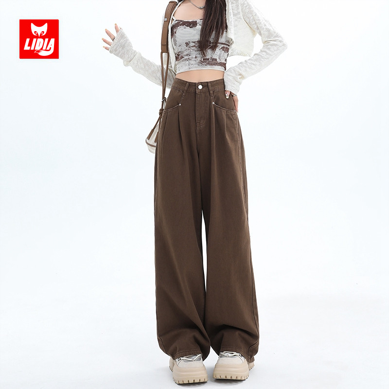 卡其色直筒牛仔裤女秋装