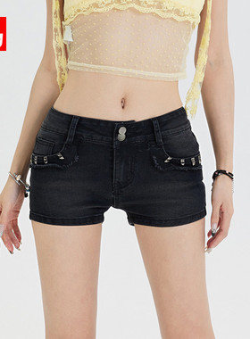 美式辣妹低腰弹力牛仔超短裤女秋冬新款修身显瘦包臀热裤子ins潮