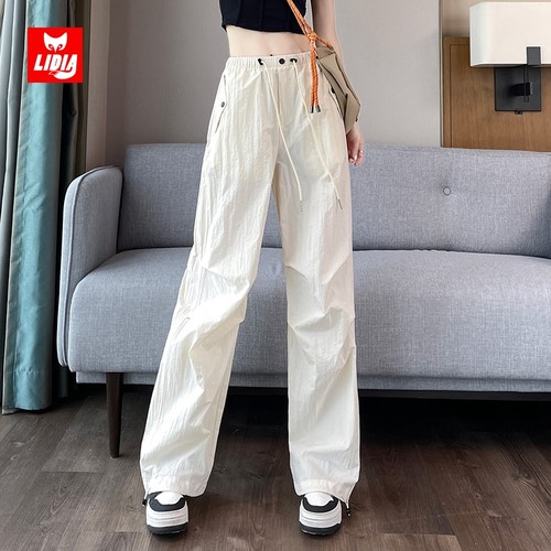 夏季高腰宽松工装阔腿裤