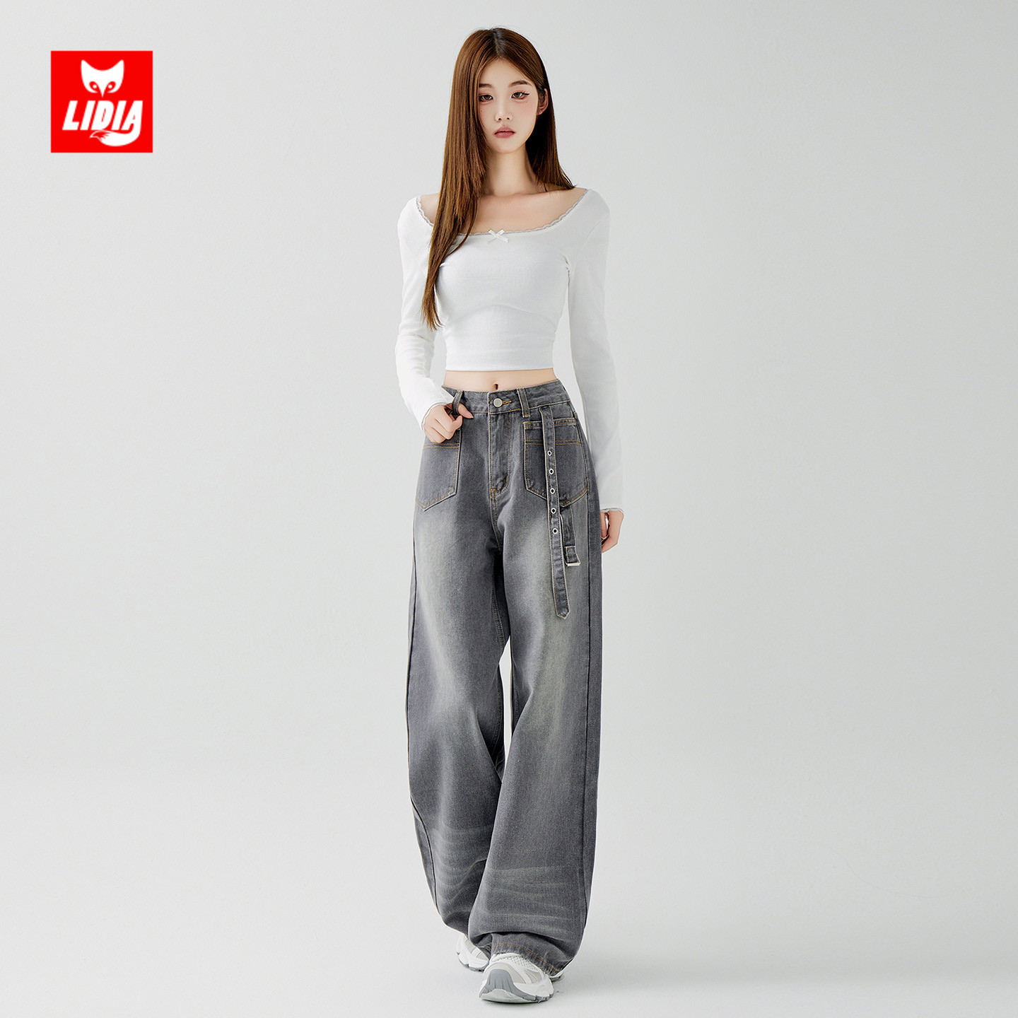 灰色阔腿牛仔裤女2025秋冬新款设计感高腰显瘦宽松慵懒风直筒裤子