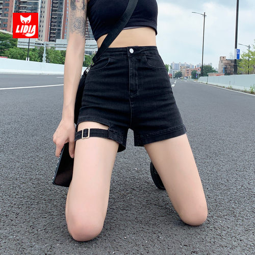 黑色高腰牛仔短裤女夏新款弹力