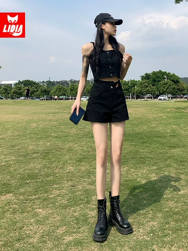 Черный джинсовый бюстгальтер-топ, короткая майка, эффект подтяжки, 2025 года, в американском стиле