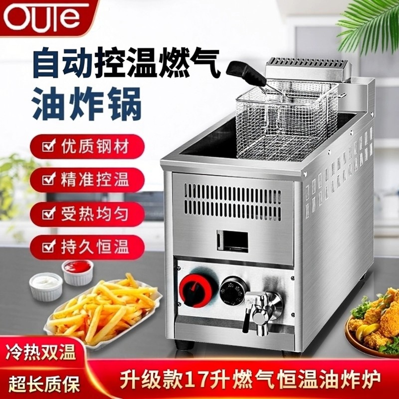 燃气自动控温液化气油炸锅商用摆摊煤气天然气单双缸专用恒温炸炉