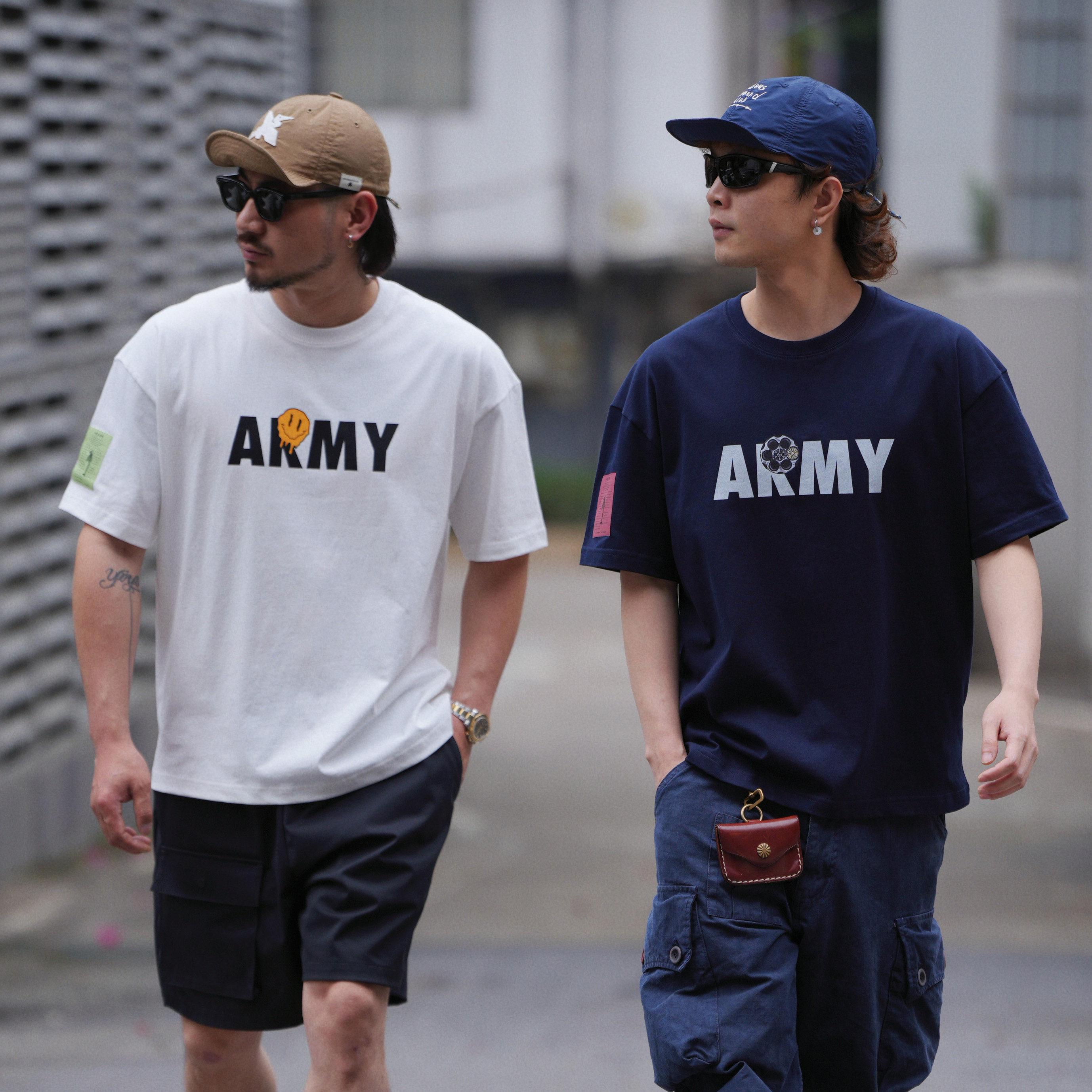 XCCC鱼骨 240G纯棉字母ARMY趣味印花微宽松休闲美式短袖T恤男女