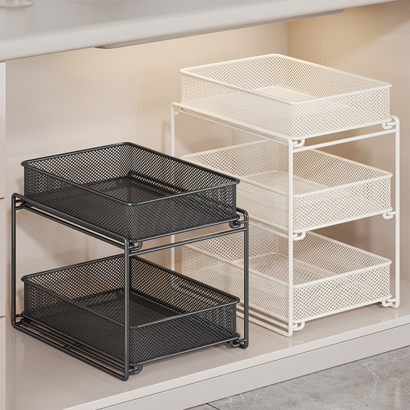 化妆室下水槽置物架洗手池柜内多层可抽拉收纳盒浴室沐浴露分层架