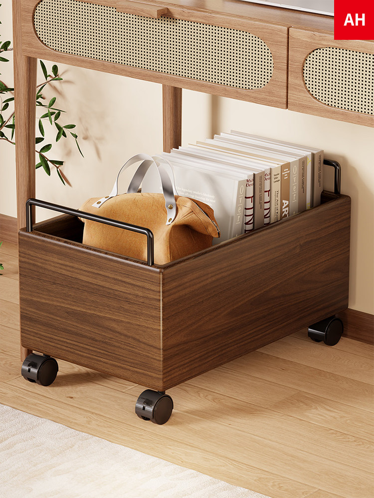 实木书本收纳箱滑轮书箱可移动学生教室用桌下书包桌面放书收纳盒