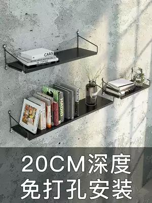 Punch-free solid wood wall shelf flat partition wall hanging wall bookshelf wall hanging bedroom decoration Wall Wall