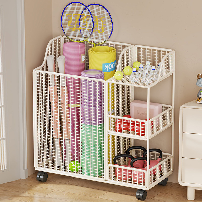 羽毛球拍收纳架家用大容量带轮可移动泡沫轴瑜伽垫运动器材收纳篮,收纳整理,运动器材收纳用具,淘宝优惠券,粉丝福利购,淘宝优惠卷