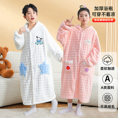 儿童浴巾A类吸水速干连帽浴袍冬