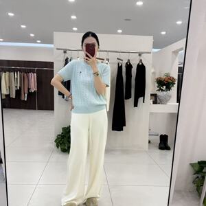 圆领刺绣针织衫短袖女夏季新款洋气轻奢百上衣时尚简约