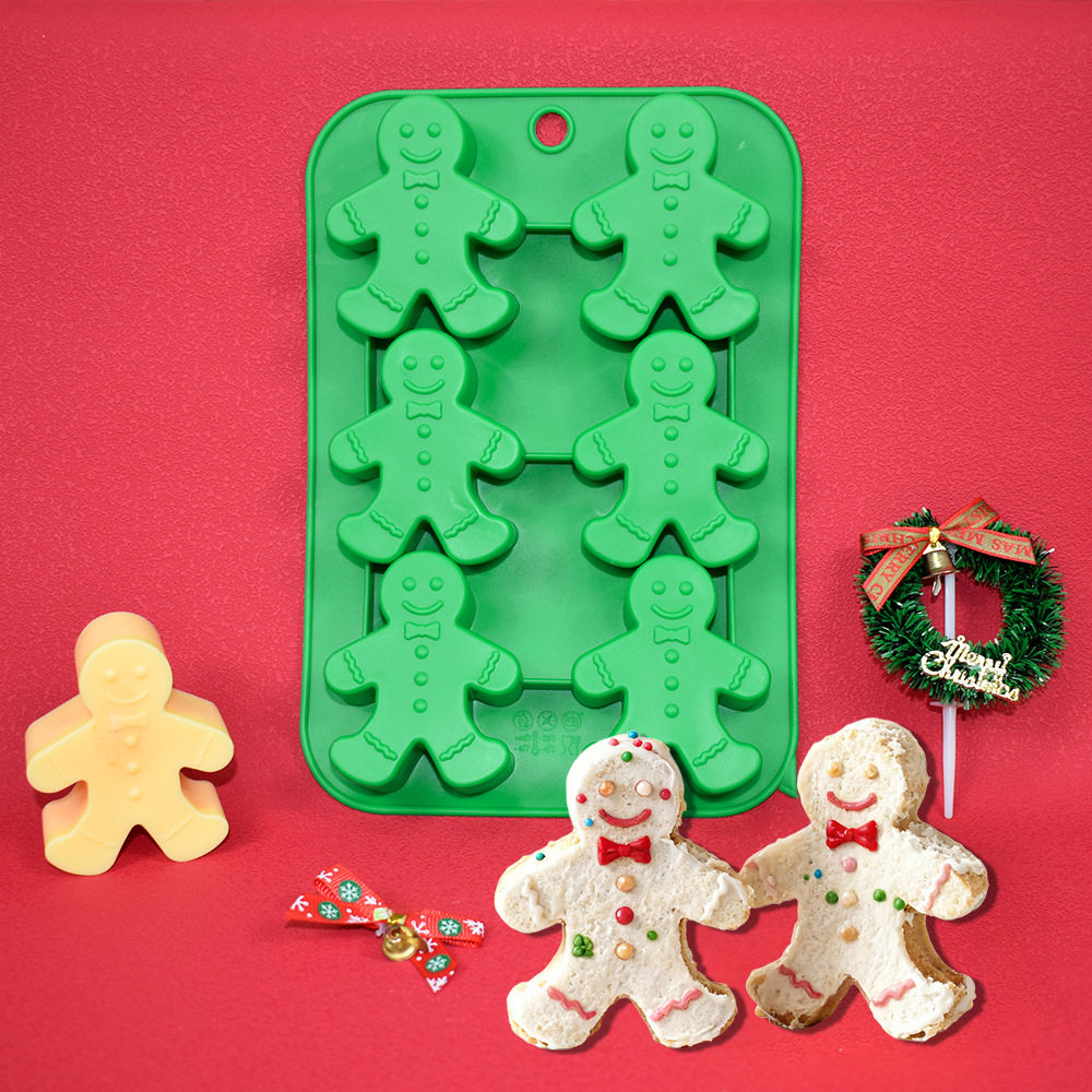 圣诞节6连姜饼人巧克力硅胶模具圣诞小人饼干diy蜡烛手工皂烘焙模