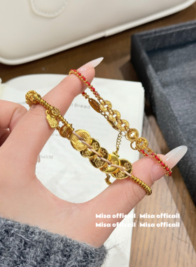 招财五帝钱｜新年本命年红绳葫芦手链女款轻奢小众精致新中式沙金