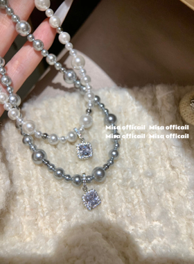 微醺气泡方糖｜银灰珍珠项链曼塔玫瑰轻奢高级感锁骨链毛衣链何方