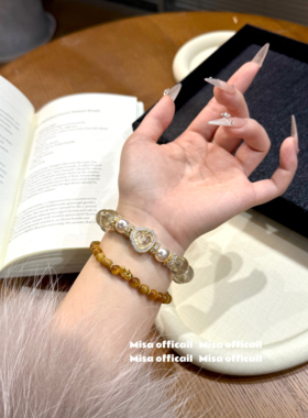 天然黄水晶虎眼石佛公水晶手链手串招财转运事业新中式送礼马年女