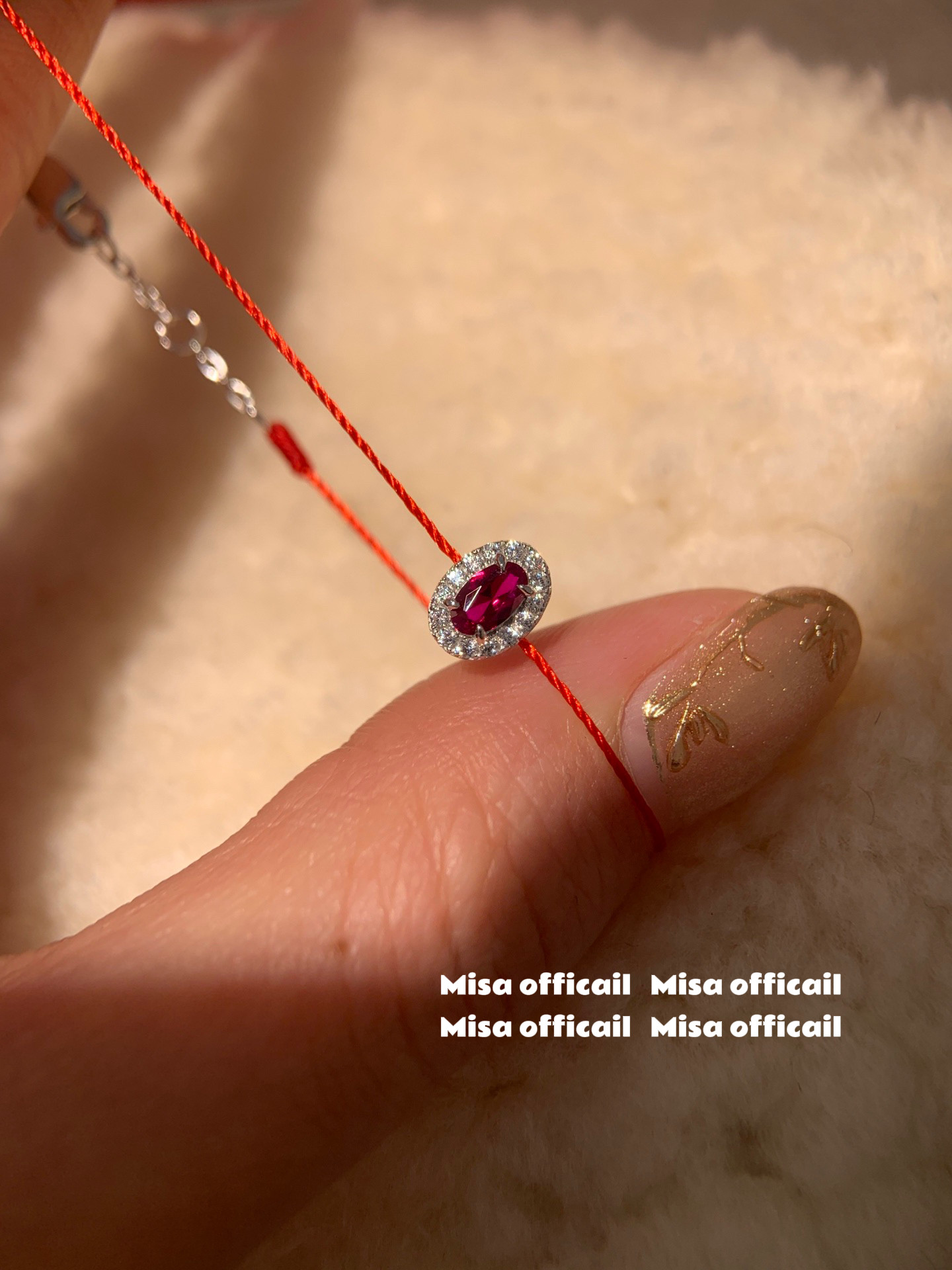 培育红宝石～极简主义红绳新年本命年编织送礼女友1克拉925银手链