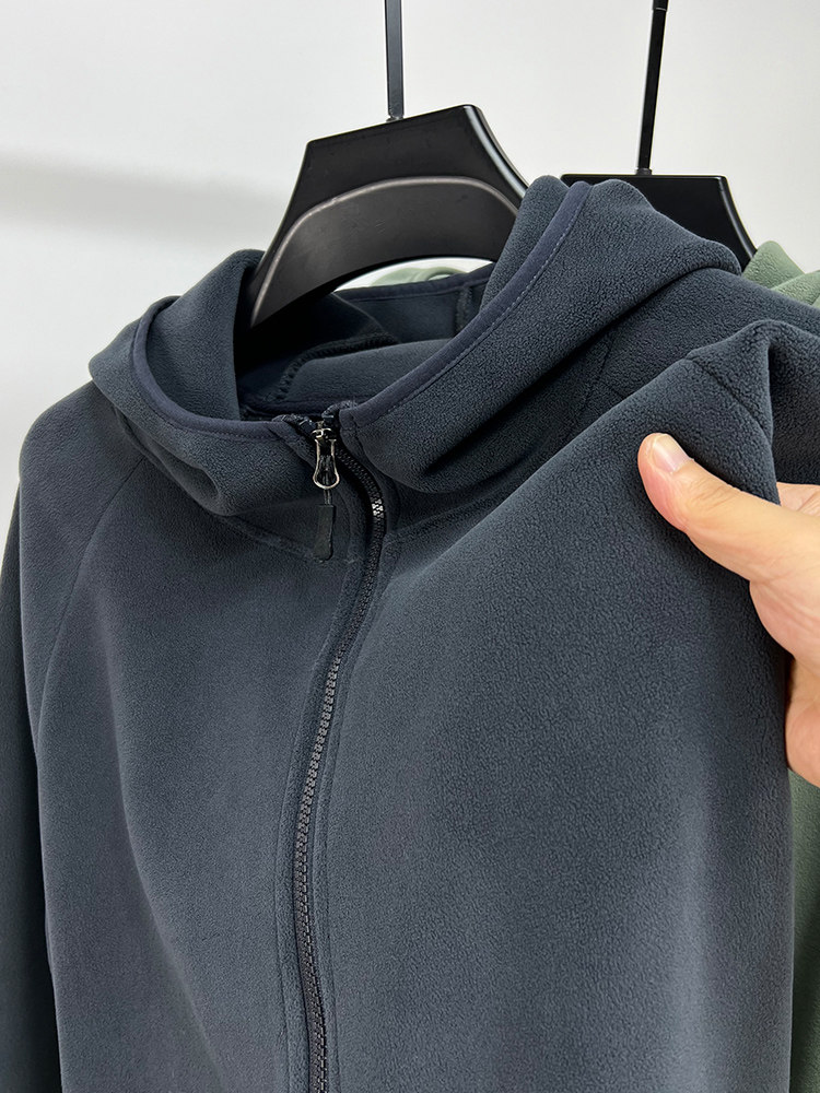 MAROLIO 양면 벨벳 스웨터 카디건 남성 후드 솔리드 컬러 두꺼운 코트 가을 겨울 유행 캐주얼 따뜻한 재킷