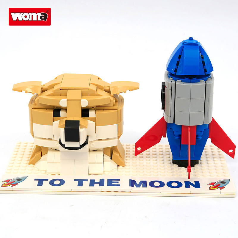 沃马积木柴犬狗狗与小火箭太空模型儿童男孩女孩益智拼装玩具礼物