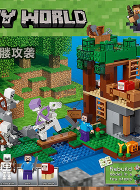 我的世界系列骷髅头攻袭僵尸史蒂夫小人仔男孩拼装积木玩具21146