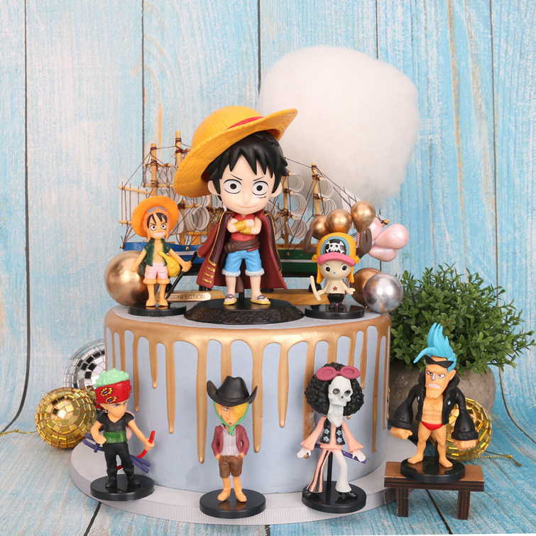 创意动漫海贼王q版公仔路飞情景儿童生日车载摆件帆船蛋糕装饰