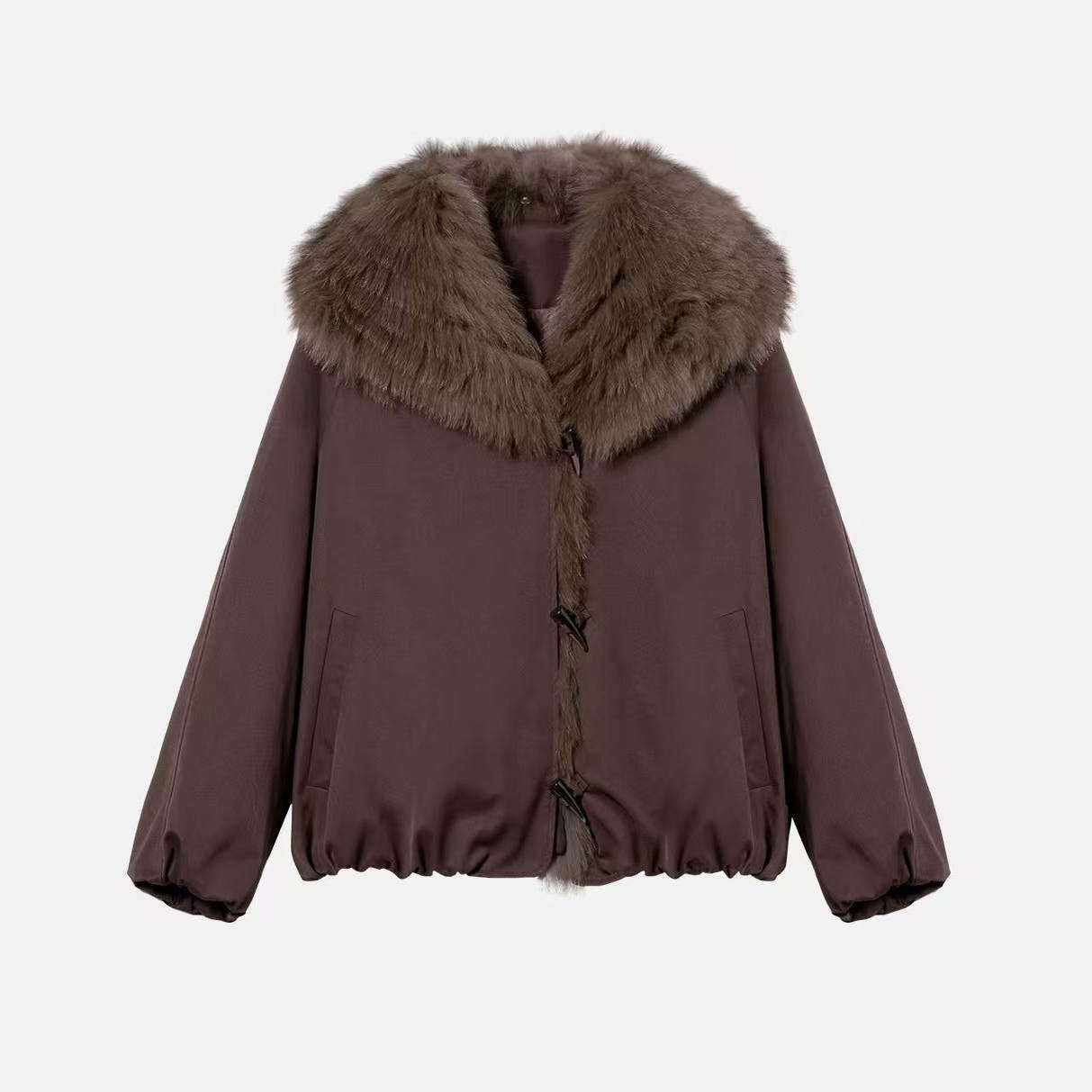 2025冬新款海军领韩版毛领白鹅绒内胆可拆卸皮草外套工装派克服女