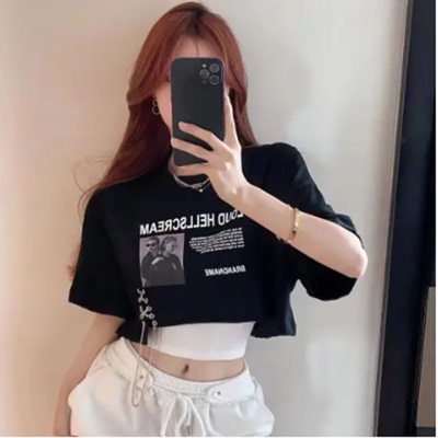 韩舞背心短袖T恤叠穿短款套装