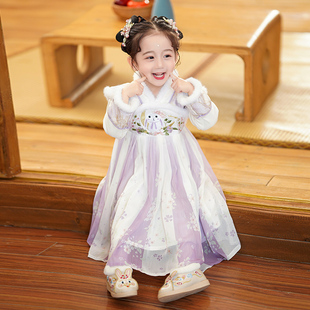 拜年服女童汉服冬2024年新款 襦裙加绒春 小女孩中国风古风超仙唐装