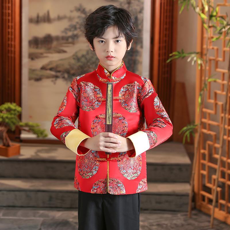 儿童唐装春秋款男童中式主持人礼服套装小男孩中国风童装演出服新