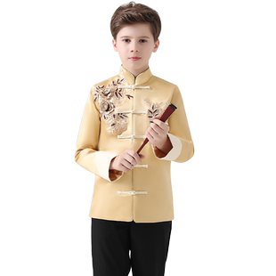 儿童中山装唐装秋款男童中国风中式礼服套装小男孩主持人服装新款