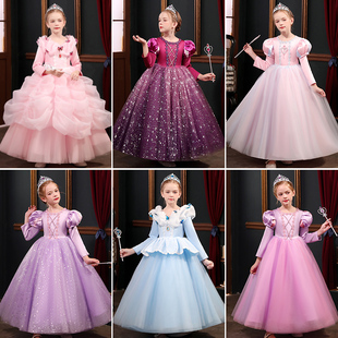 万圣节儿童服装 女童白雪公主裙冰雪奇缘灰姑娘爱莎安娜cos演出服
