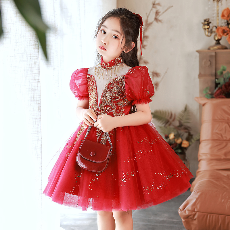 女童礼服公主裙小女孩高端洋气连衣裙儿童小主持人蓬蓬纱演出服新