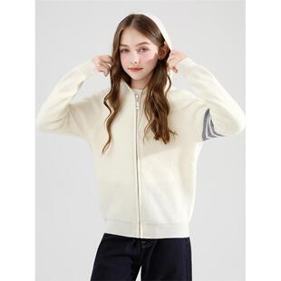 秋冬新款经典四条杠儿童羊毛衫女童TB针织衫加厚帽衫男童开衫外套