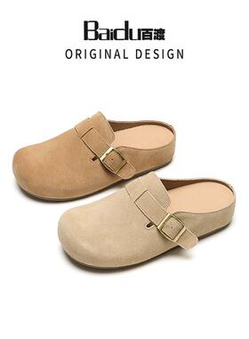 Baidu百渡2025春季新款勃肯鞋软木鞋女半跟拖鞋时尚百搭单鞋