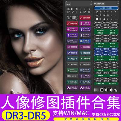 ps人像美颜dr3/dr4/5加强版调色修图磨皮插件CC2017-2023win/mac