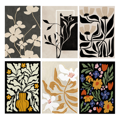 简约现代客厅黑白灰植物花卉贴画