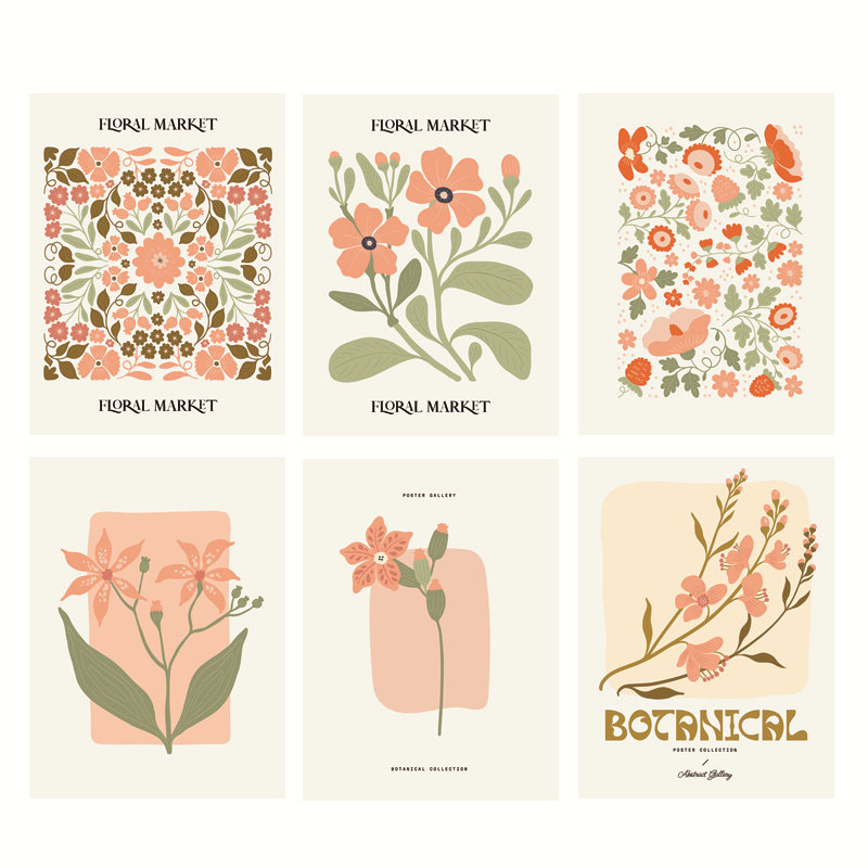 小清新花卉沙发背景墙装饰画心治愈系客厅自粘画卧室床头替换画芯