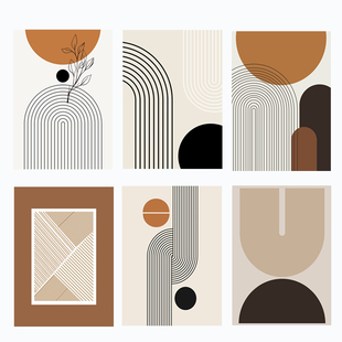 北欧简约黑白抽象几何线条照片墙创意装饰画画芯沙发背景墙自粘画