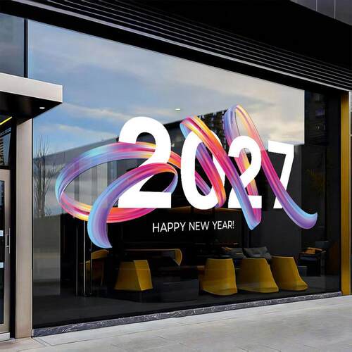 2027新年元旦氛围UV静电窗贴画橱窗玻璃门贴窗花羊年装饰布置贴纸