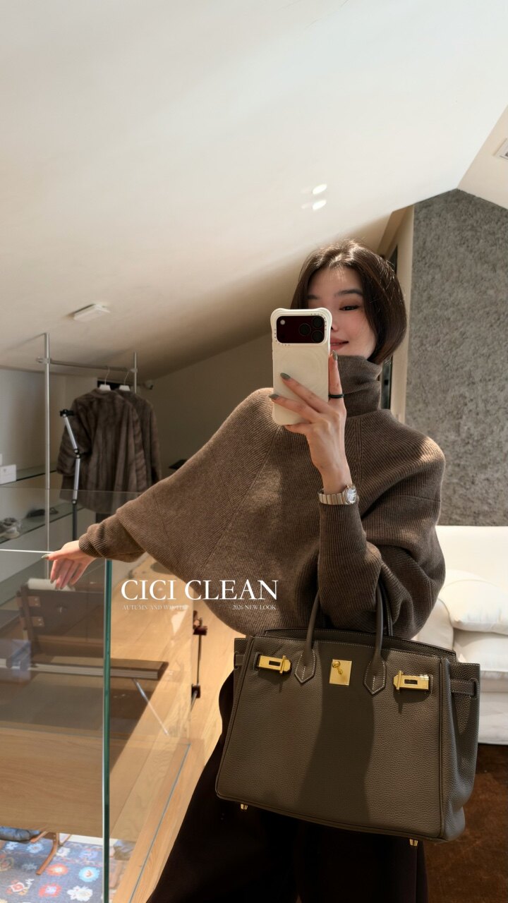 CICI CLEAN高领蝙蝠袖宽松羊毛针织衫女秋冬高级感百搭显瘦上衣潮