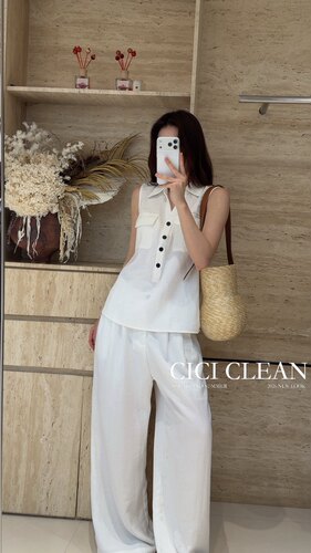 CICI CLEAN十三行老钱风亚麻通勤V领无袖小衫女26夏高级显瘦上衣