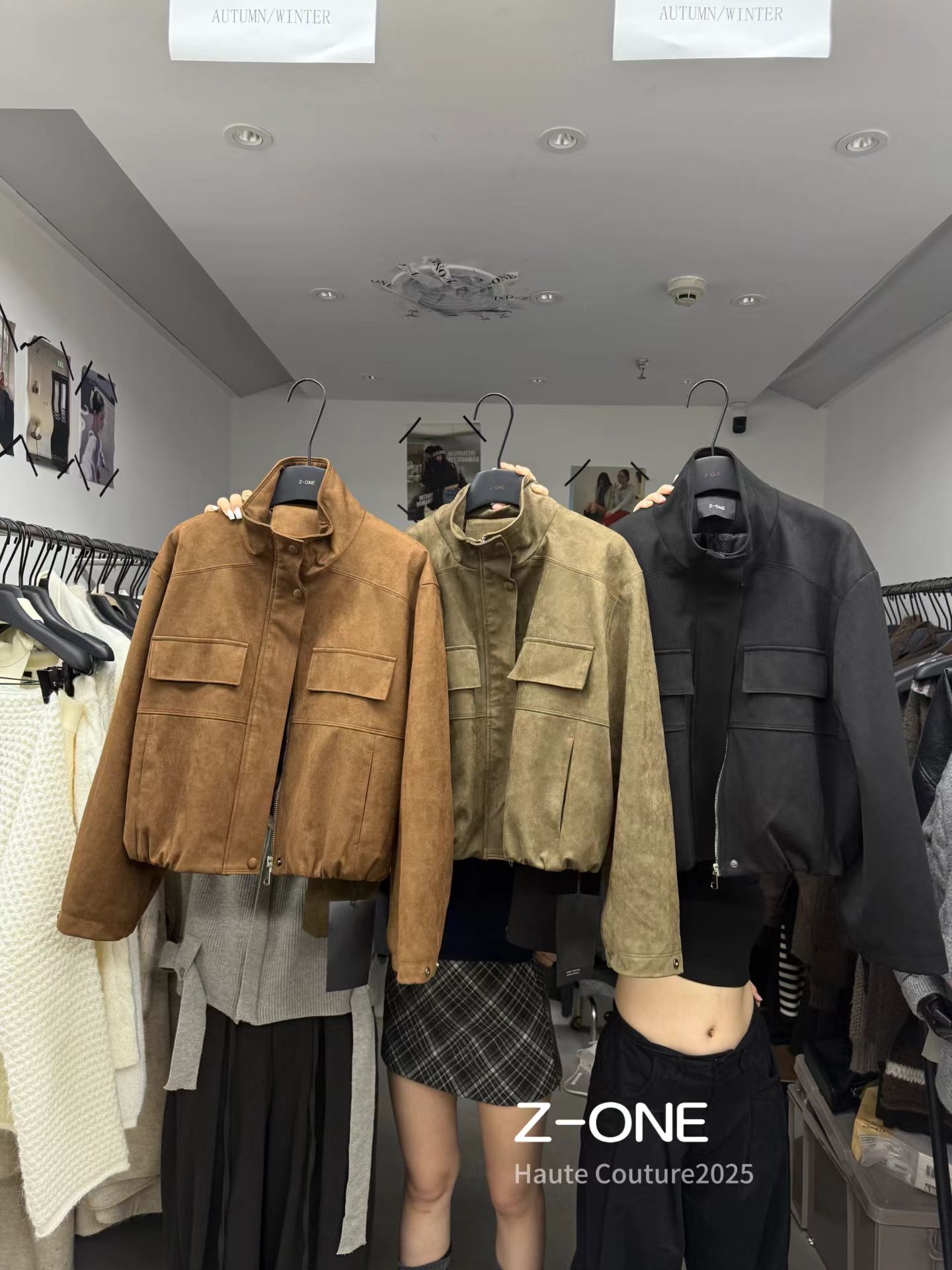 z-one十三行冬季麂皮绒立领夹克加棉保暖短款皮衣棉服外套女上衣