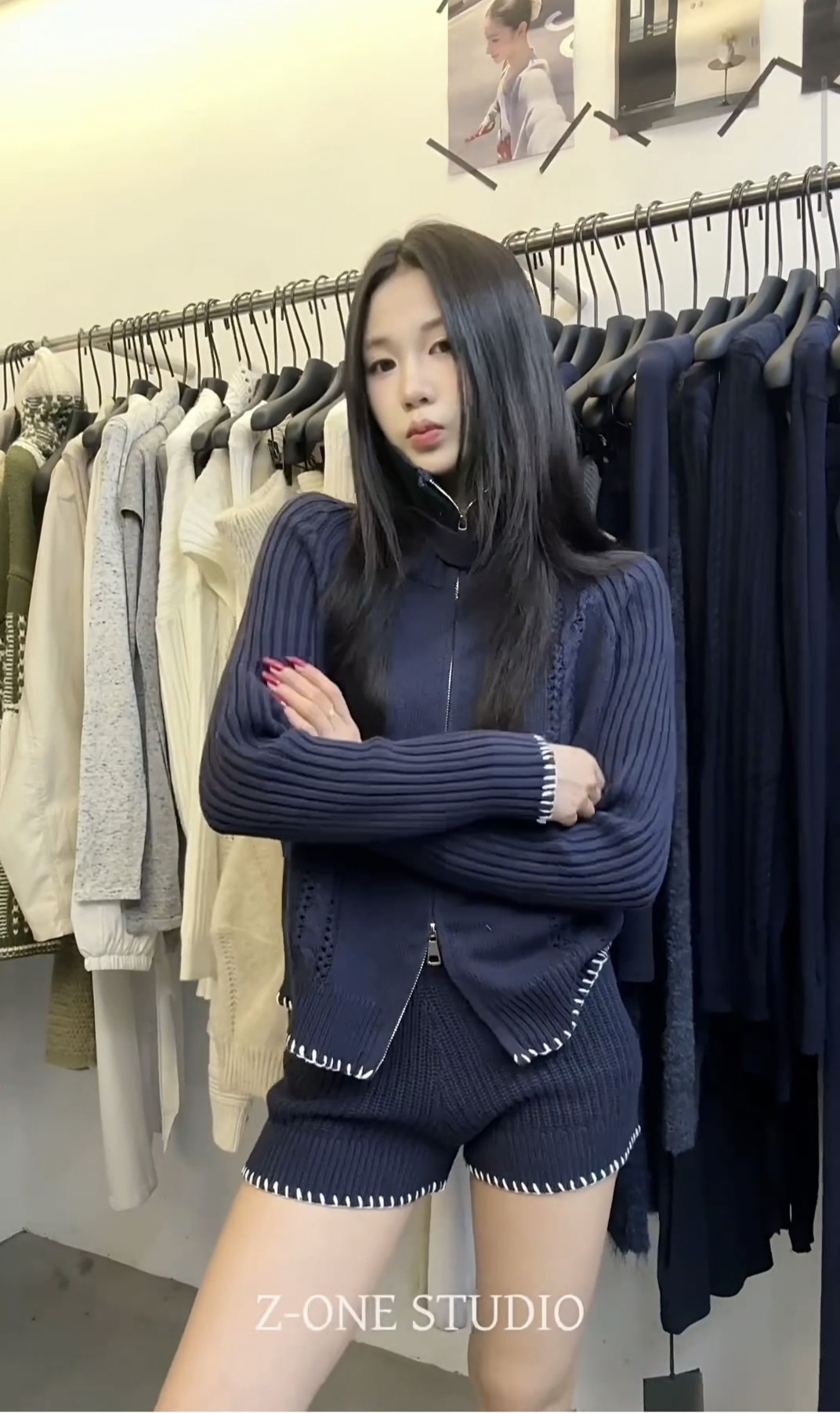 z-one十三行秋冬新款韩版宽松显瘦百搭针织开衫+短裤两件套套装女