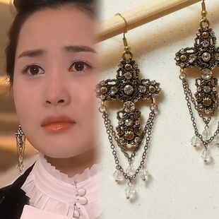 Healing girl 我的女孩周幼琳李多海同款十字架镶钻复古耳环
